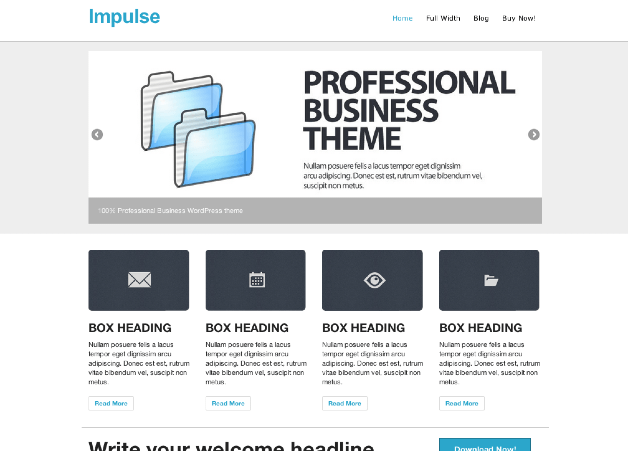ビジネス用の無料WordPressテーマ「impulse」のトップページイメージ