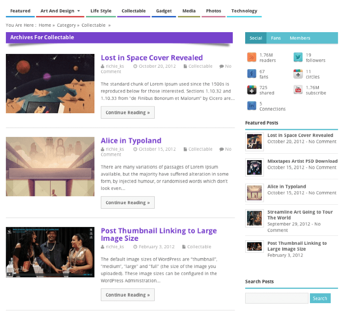ポータル-webマガジン-ブログ用の無料WordPressテーマ「Mesocolumn」のカテゴリーページデザイン