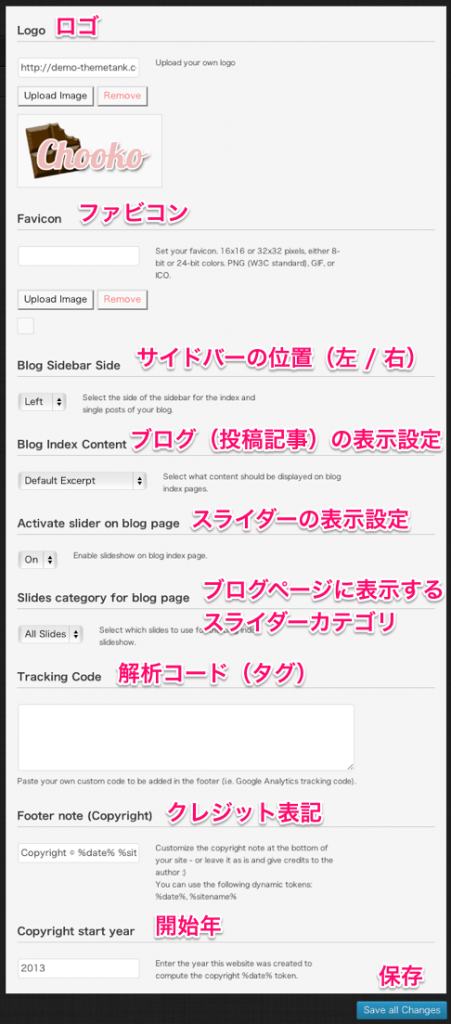 ブログ用の無料WordPressテーマ「chooko」のテーマ独自のカスタマイズメニュー１