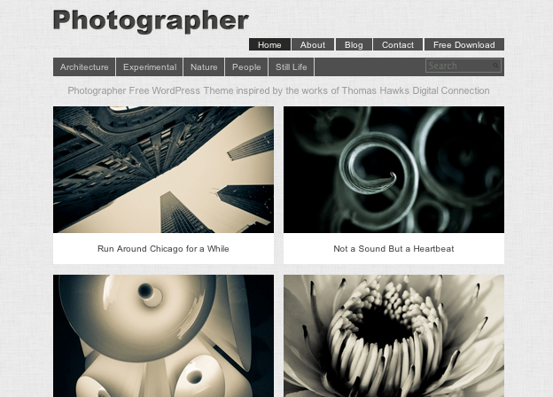 写真ギャラリー-ポートフォリオ用の無料WordPressテーマ「Photographer」のトップページイメージ