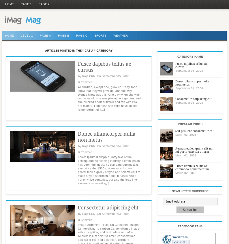 ニュースメディア用の無料WordPressテーマ「iMag-Mag」のカテゴリーページデザイン